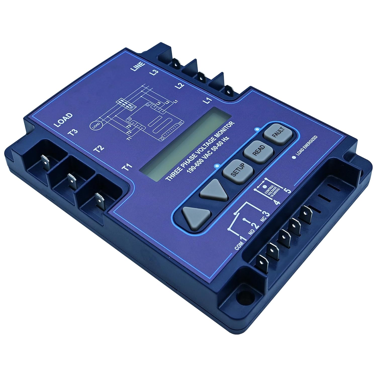 ICM450A 3-Phase Voltage Monitor with Backlit LCD, 190-600V AC, 25-Fault Memory, Programmable Relay, Replacement for ICM450A, EAC-800, PFM-2000
