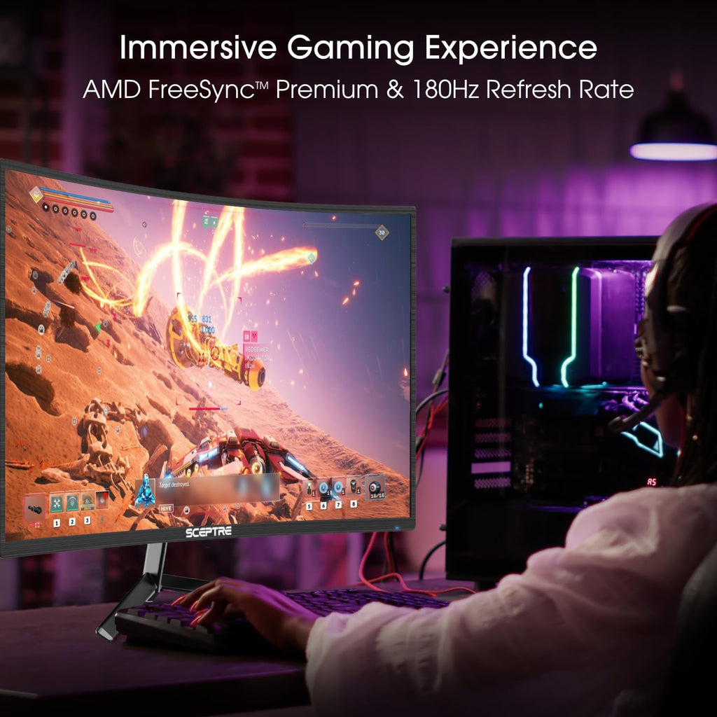 Sceptre New 24-inch Curved Gaming Monitor 1080p up to 180+Hz DisplayPort HDMI 100% sRGB, AMD FreeSync Build-in Speakers Machine Black 2026 (C248B-FWT168 Series)