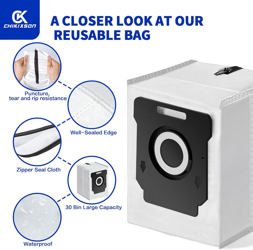 Reusable Vacuum Bags for All iRobot Roomba I & S & J Series Clean Base, 3 Pack, Zipper (New Version)