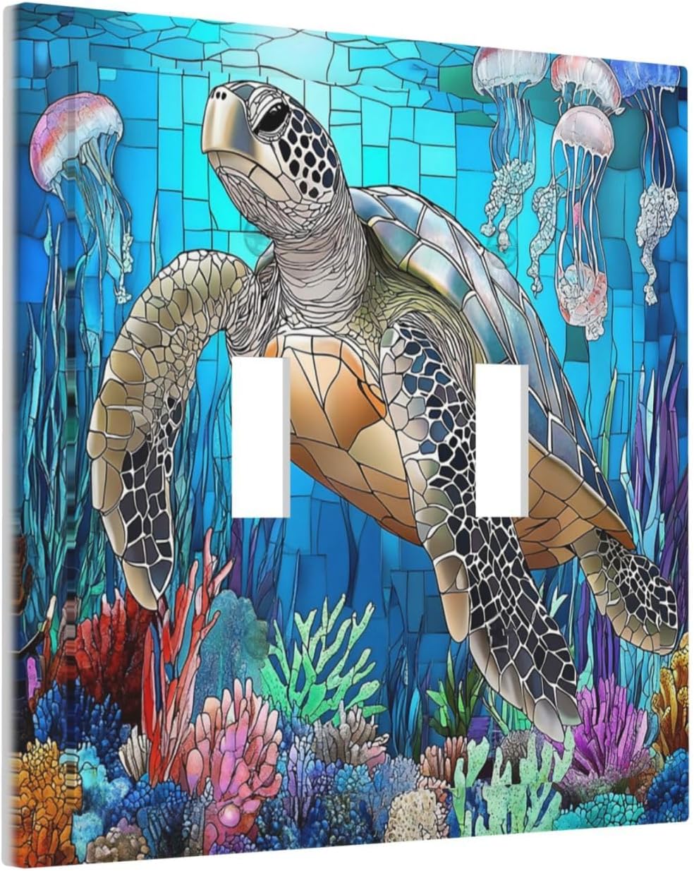 Decorative Switch Plates Nautical Sea Turtle Coral Jellyfish 2 Gang Double Toggle Outlet Light Switch Cover Wall Plate Electrical Faceplate For Kids Room Nursery Decor