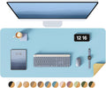 YSAGi Double-Sided Desk Pad, 35.4"x17" Leather Desk Mat, Eco Cork Desk Pad Protector,Large Mouse Pad,Waterproof Desk Blotter for Office/Home (Baby Blue/Cork)