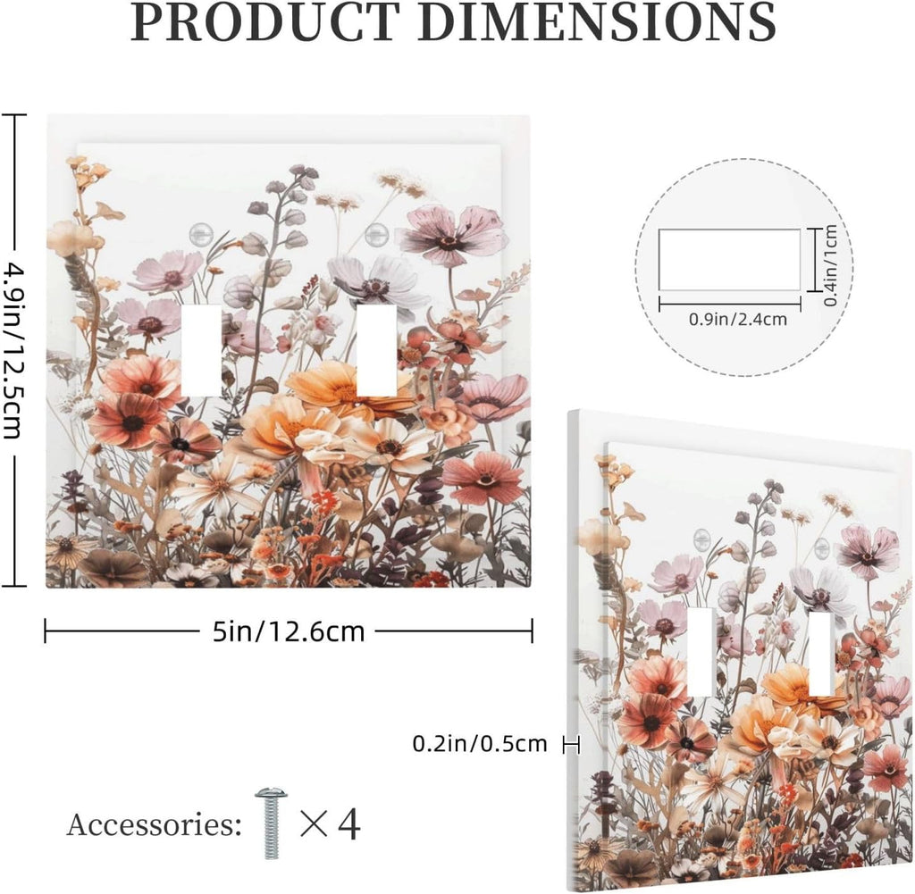 Boho Nursery Wildflower Flora Vintage Flower Decorative Switch Plates 2 Gang Double Toggle Outlet Light Switch Cover Wall Plate Electrical Faceplate for Bedroom Living Room Decor