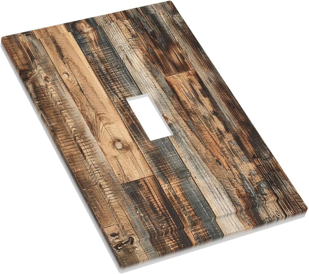Decorative Light Switch Cover Rustic Brown Wood Pattern Splice Plank 1 Gang Single Toggle Device Electrical Faceplate Switchplates Decorator Outlet Wall Plate For Farmhouse Cabin Decor