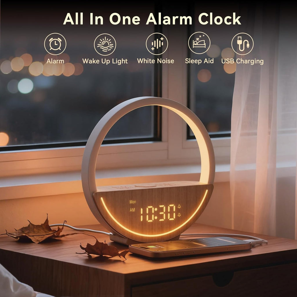 Vivilumens Wake Up Light Sunrise Alarm Clock - White Noise Sound Machine with 10 Natural Sounds & 10 Pink Noises, Dual Alarms Weekdays & Weekends, Sleep Aid, Touch Control Night Light, Ideal for Gifts