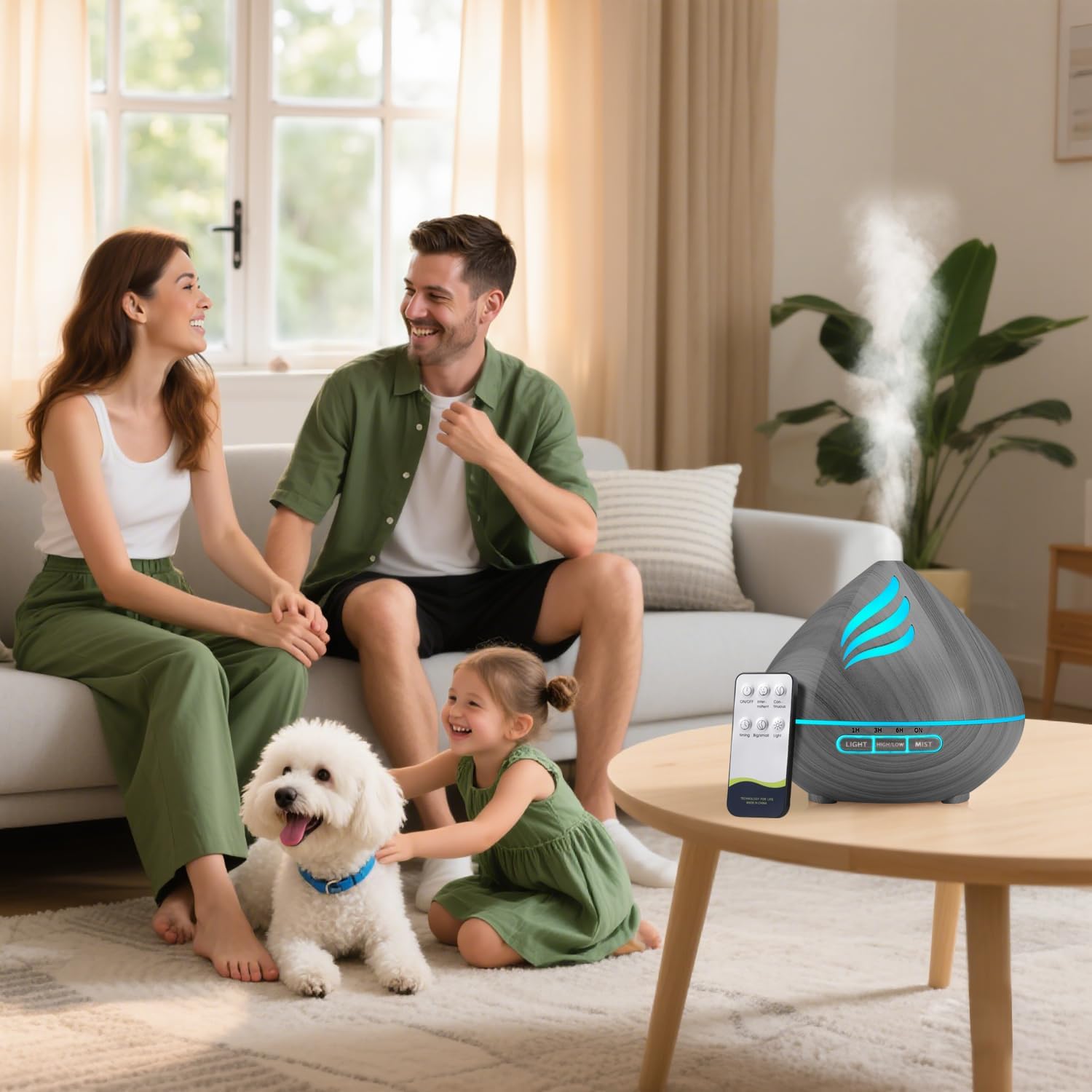 Essential Oil Scent Diffuser: 500ML Aroma Diffuser with Remote Control, Large Fragrance Aromatherapy Diffuser for Bedroom Home, Mist Humidifier & 14 Colors LED Lights and waterless Auto-Off, Dark Grey