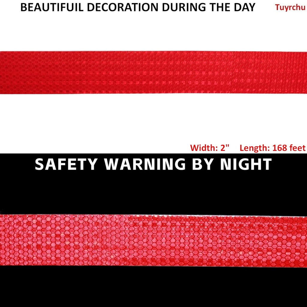 Red Reflective Tape Outdoor Waterproof 2 inch Wide, High Visibility Warning Industrial Marking Tape, Safety Stickers (168 feet)