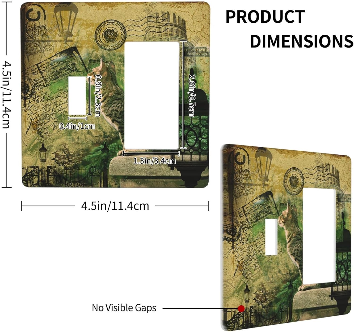 Outlet Covers Vintage Style Cat City Stamp 1 Toggle 1 Rocker Combo Light Switch Cover Plate Decorative Switch Plate Covers Electrical Wall Plate for Bedroom Home Decor