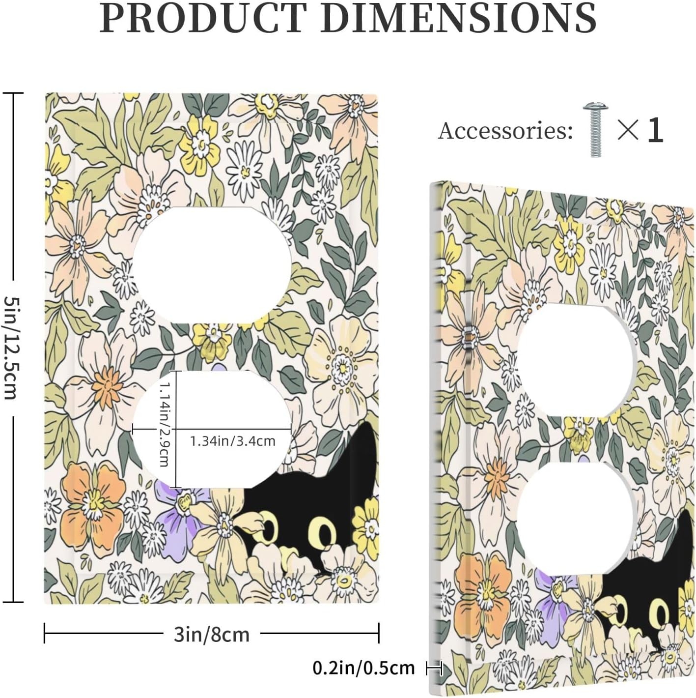 Decorative Outlet Covers Cute Black Cat in a Flower Patch Botanical Garden 1 Gang Duplex Light Switch Cover Plate Wall Plates Switch Plate Cover for Bedroom Home Decor（2 Pack）
