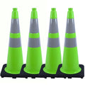 BESEA 4PCS 28" inch Traffic Cones Green Safety Cones with 6 inch & 4inch Reflective Collar for Construction Driveway Road Parking Stopper
