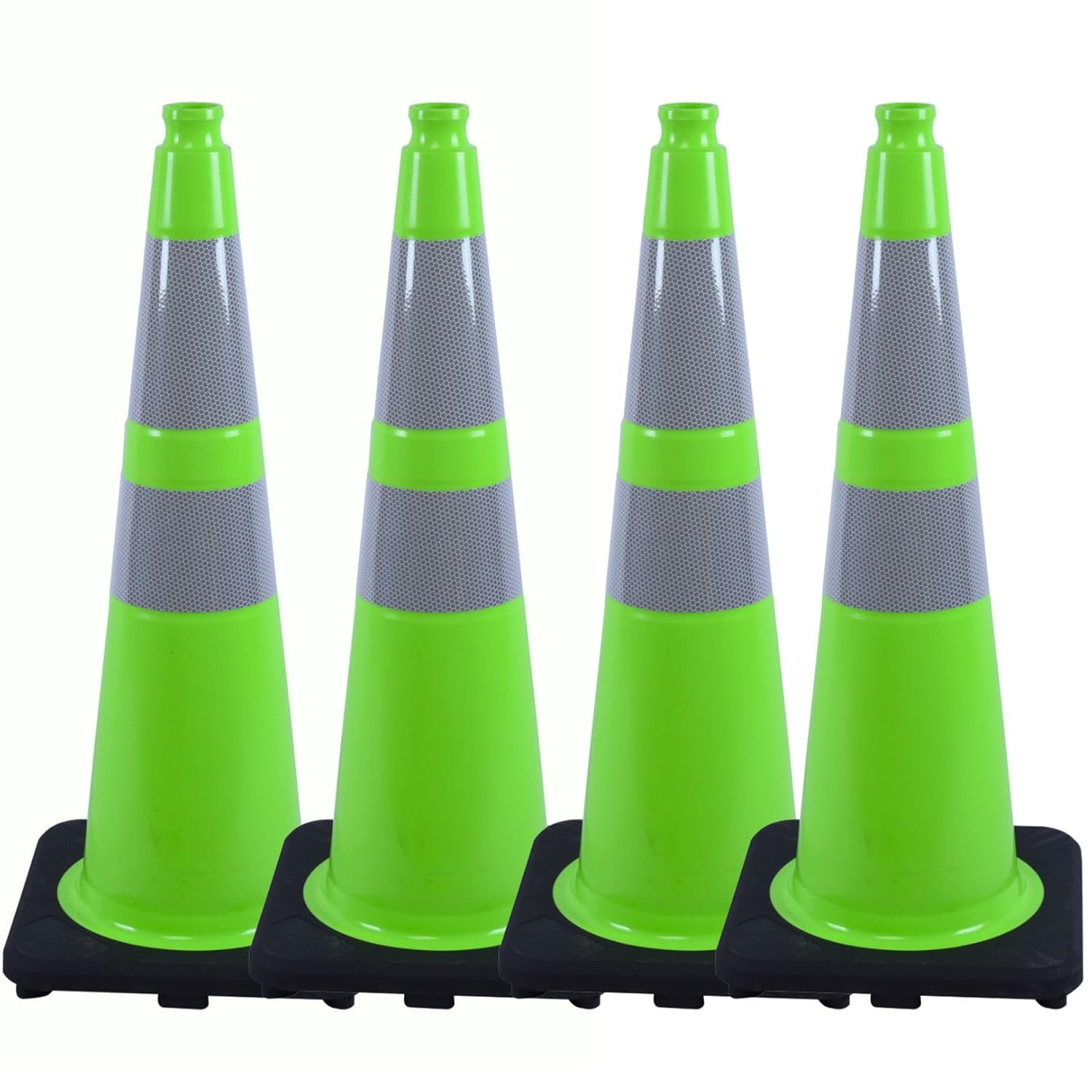 BESEA 4PCS 28" inch Traffic Cones Green Safety Cones with 6 inch & 4inch Reflective Collar for Construction Driveway Road Parking Stopper