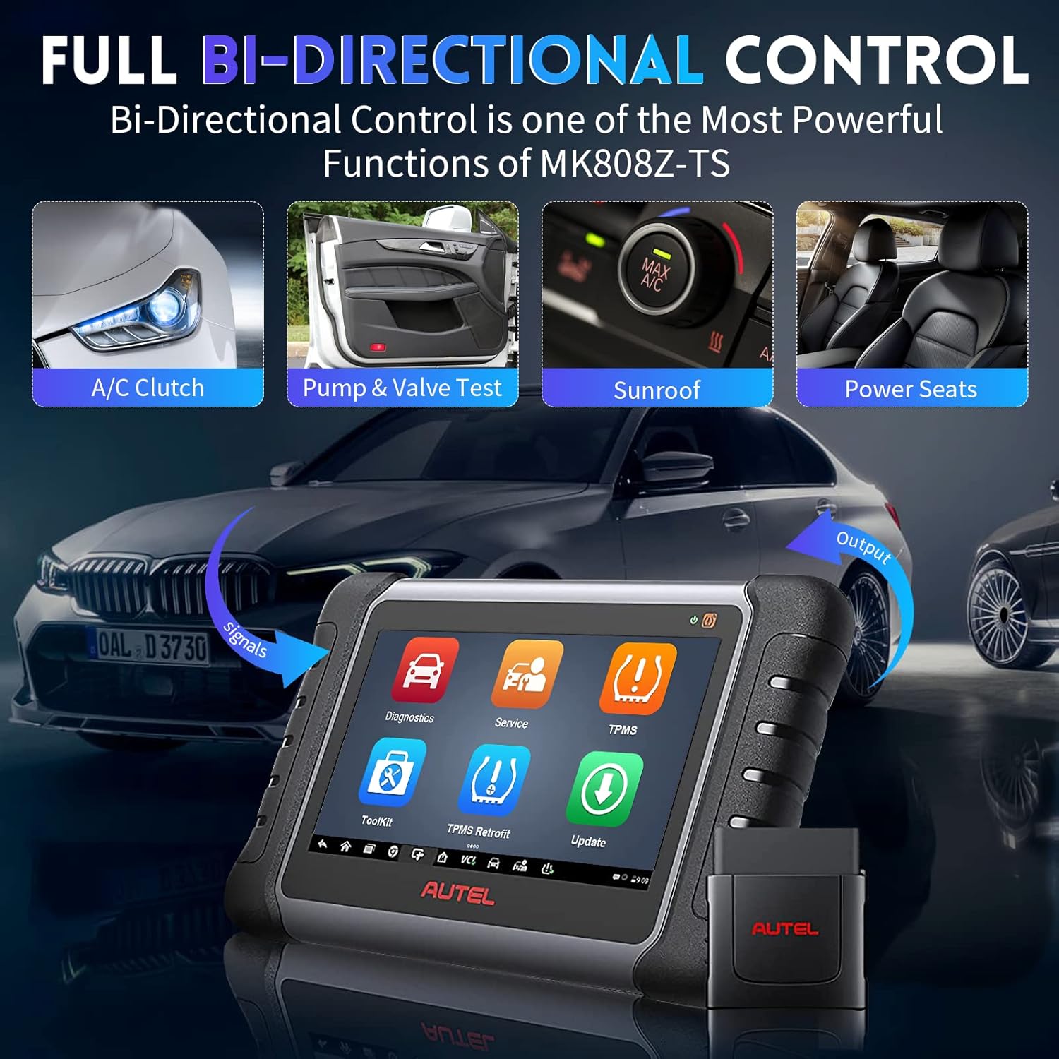 Autel Scanner MaxiCOM MK808Z-TS: Android 11 Based Bi-Directional TPMS Tool, Updated of MK808TS/MK808BT/TS608Pro with Active Test, 28+ Service, Bluetooth All Systems Diagnoses, Advanced TPMS Features