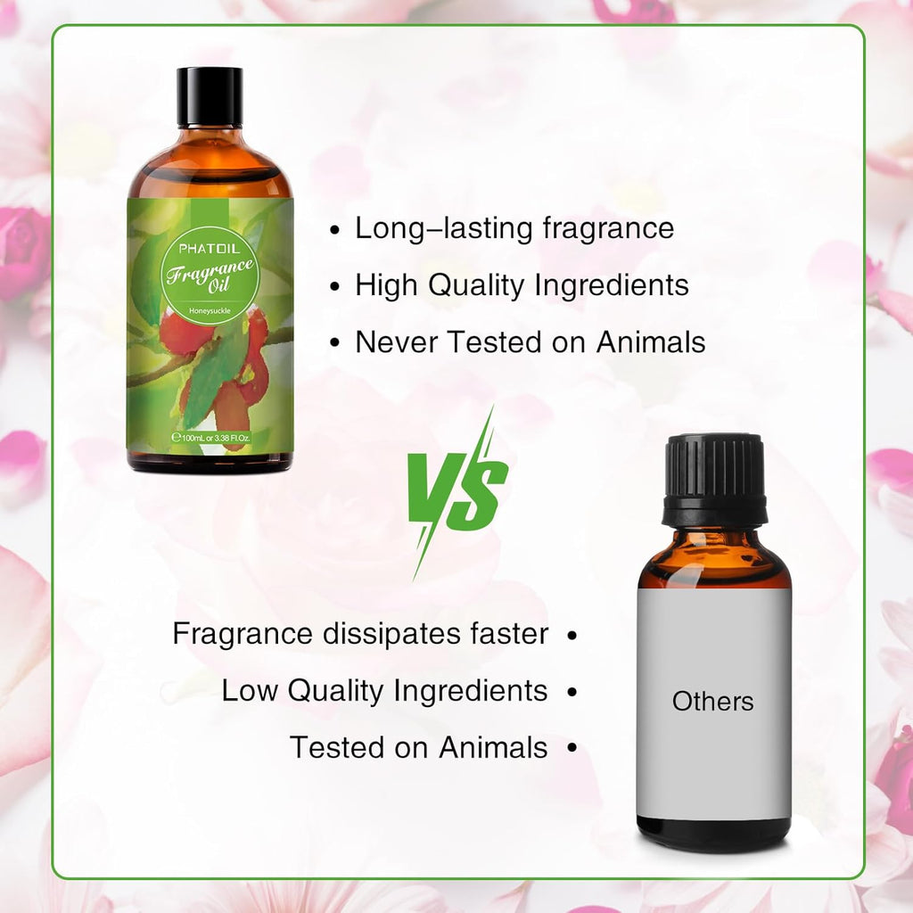 PHATOIL 3.38FL.OZ Honeysuckle Fragrance Oils for Aromatherapy, Essential Oils for Diffusers for Home, Perfect for Diffuser, DIY Candle and Soap Making, DIY Scented Products - 100ml