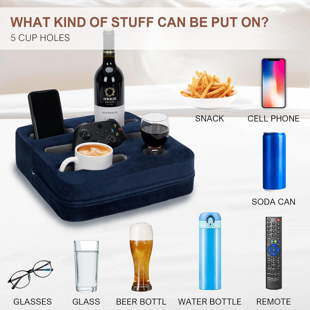Couch Cup Holder Pillow - Sofa Cup Holder | Couch Caddy, Couch Drinks Remotes Holder for Cups, Headphones, Snacks, and Phones | Use it on Car, Pack, Beach, RV, and More (Navy)