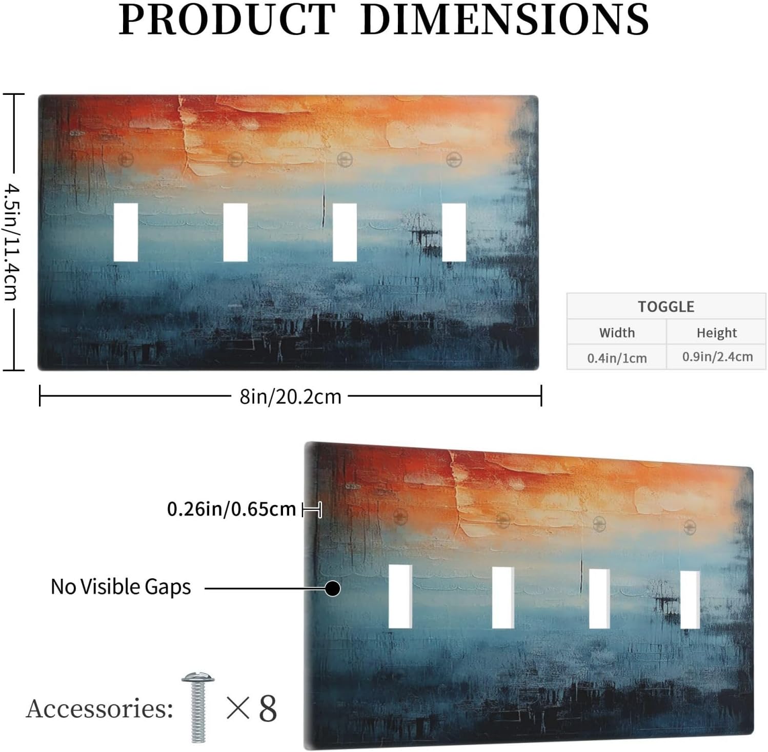 Light Switch Cover Plate Blue Orange Abstract Modern Minimalist Oil Painting Quad Toggle Wall Plates Decorative Switch Plates 4 Gang Outlet Covers Electrical Panel Cover Faceplate for Home 4.5 X 8 IN