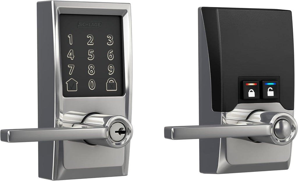 Schlage FE789WBCEN625LAT Encode Century WiFi Latitude Lever Smart Keyless Entry Touchscreen Door Lock, Bright Chrome