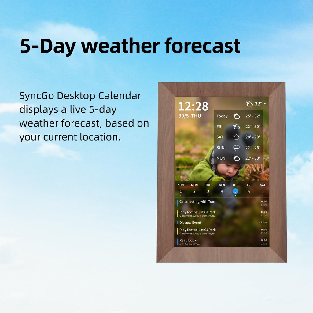 10.1 Inch Smart Wi-Fi Digital Calendar (Wood Grain) - Displays Your Photos, Wi-Fi Sync with Google Calendar, Wide Angle HD View