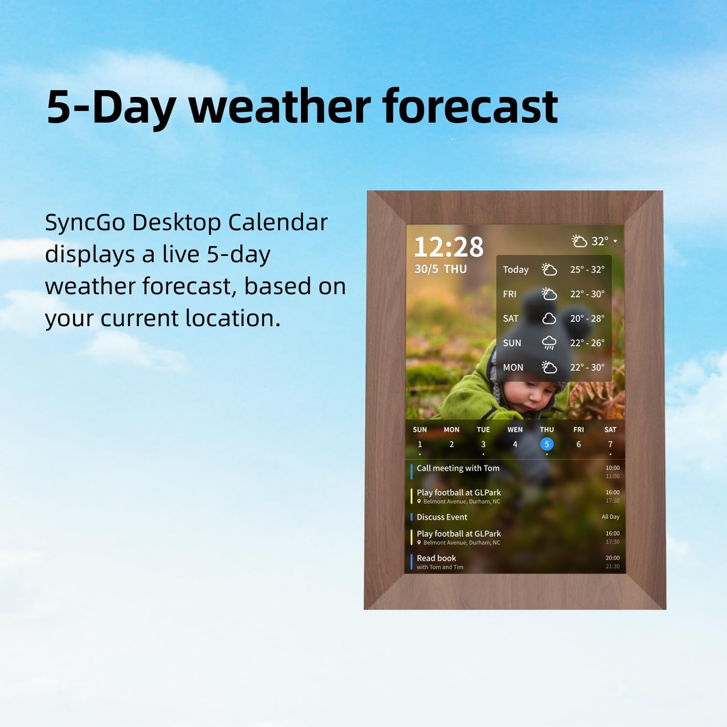 10.1 Inch Smart Wi-Fi Digital Calendar (Wood Grain) - Displays Your Photos, Wi-Fi Sync with Google Calendar, Wide Angle HD View