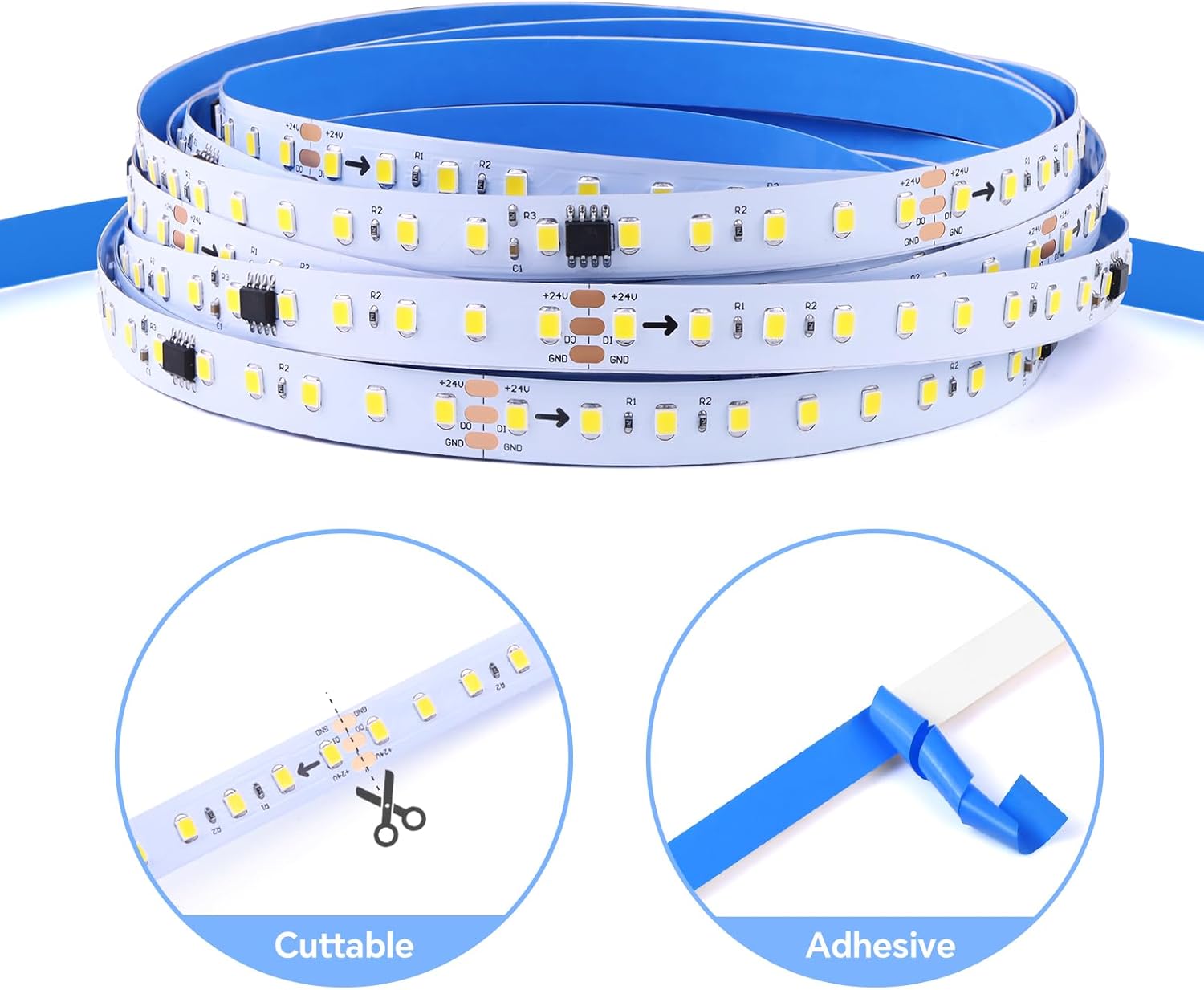 32.8Ft Motion Sensor Running Water Flowing LED Strip Light Kit,6500K White LED Strip Light Cut&Dimmable, 24VMotion Activated Flexible Horse Race Tape Light for Room Stair Corridor