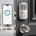 Keyless Entry Door Lock Set Smart Locks for Front Keypad Door Lock with Handle Automatic Lock One Time Password Anti Peeping Password IP54, Satin Nickel