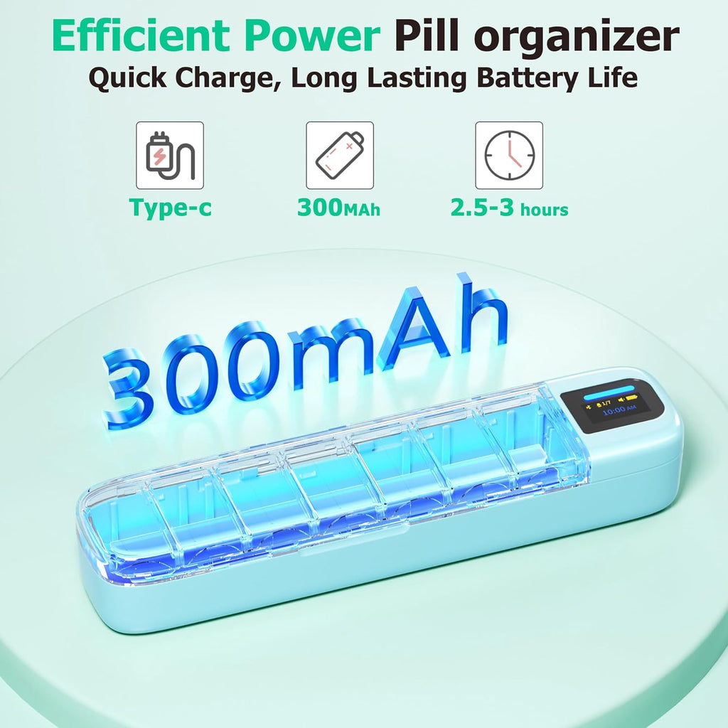 Daviky Smart Pill Organizer with Alarm, Bluetooth Daily Once a Day Pill Box 7 Day with APP, Weekly Travel Pill Case, Portable Pill Reminder for Medicines, Supplements and Vitamins(Green)