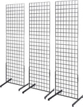 Only Hangers 2' x 6' Grid Wall Panel Floorstanding Display Fixture with Deluxe T-Style Base, Black or White. Three-Pack Combo. (BLACK)