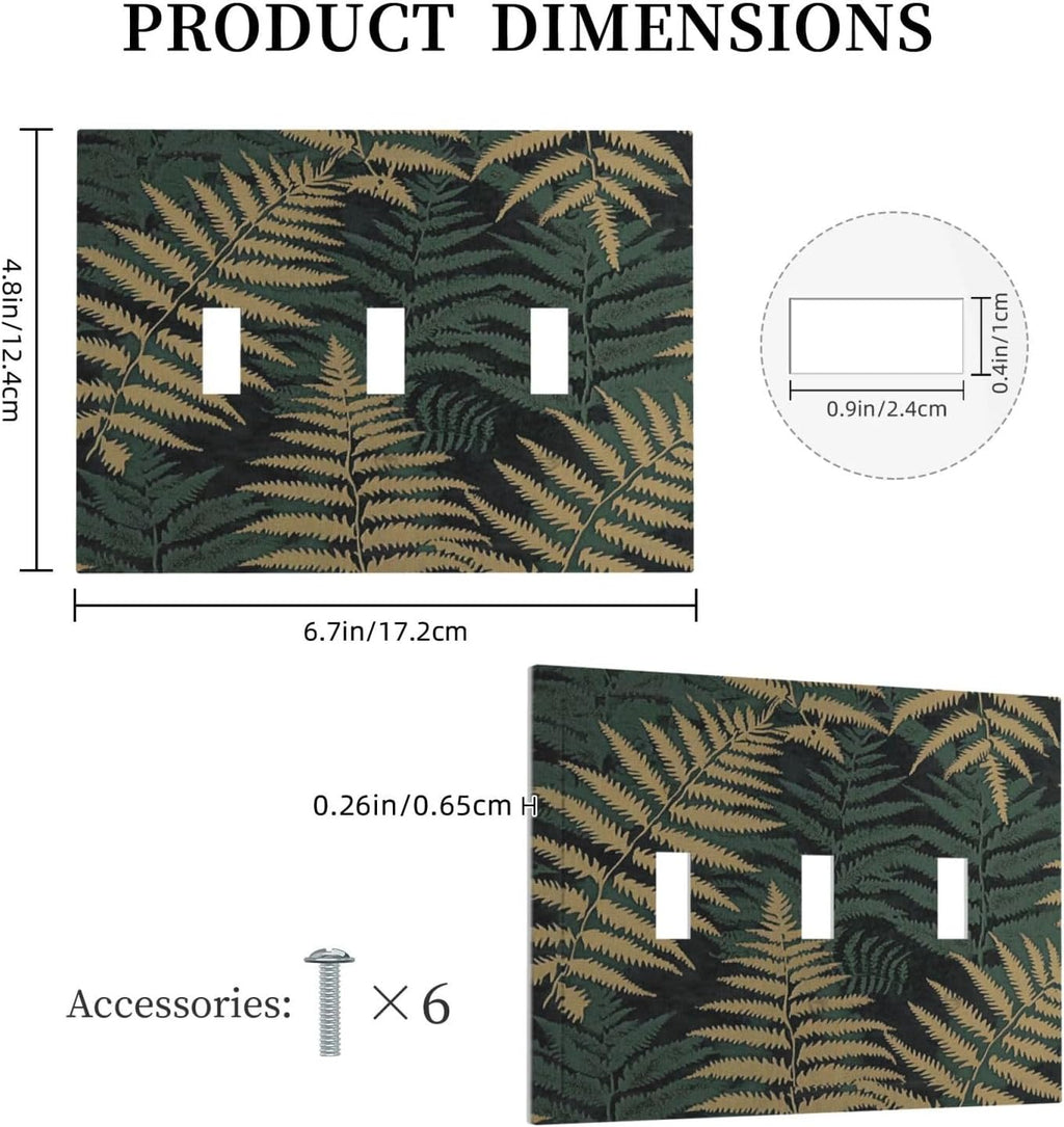 Decorative Switch Plates Botanical Fern Green Leaf Forest 3 Gang Wall Plate Triple Toggle Light Switch Cover Faceplate Electrical Wall Panels For Bed Room Home Decor