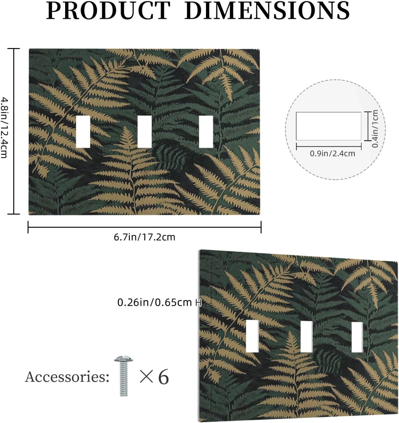 Decorative Switch Plates Botanical Fern Green Leaf Forest 3 Gang Wall Plate Triple Toggle Light Switch Cover Faceplate Electrical Wall Panels For Bed Room Home Decor