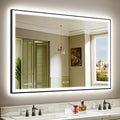 60x38 Inch LED Bathroom Mirror with Lights (Front Lit and Backlit) Black Framed Lighted Vanity Mirror for Bathroom Wall Dimmable Anti-Fog Memory Tempered Glass Horizontal/Vertical