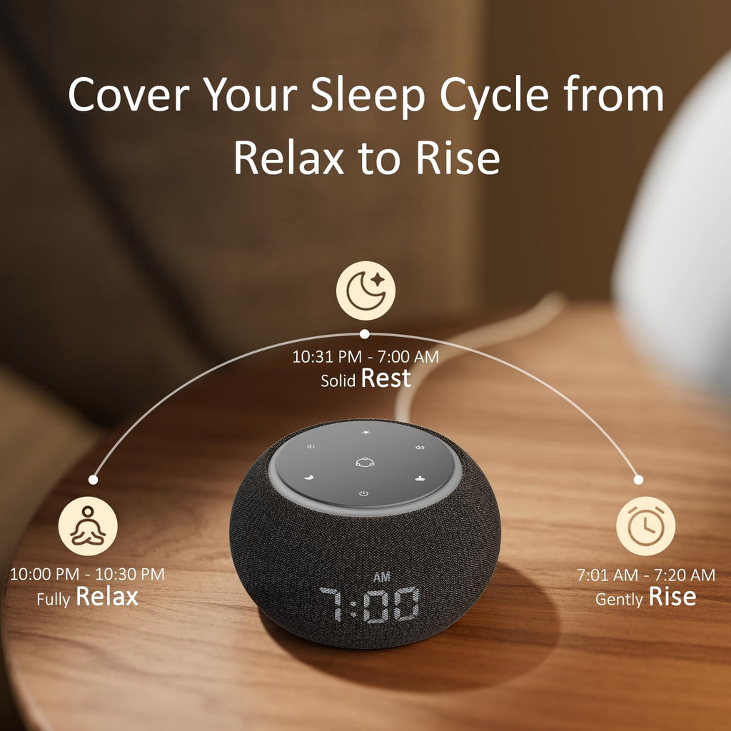 Hotmoon Alarm Clock with Sound Machine for Sleep, Luna Pro Dual-Stage Alarm, 507 Non Looping Sounds, Smart Night Light & Timer, Pink Green Brown White Noise Machine for Sleeping Adult Office Plug in