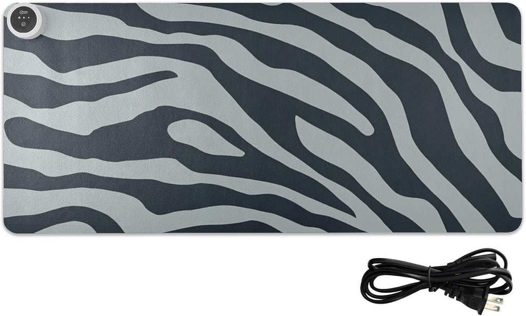 Heated Desk Pad Mouse Pad 31.5x13 Inch PU Leather Desk Mat with 3 Heat Levels Large Mouse Gaming Computer Laptop Mat Grey Zebra Print