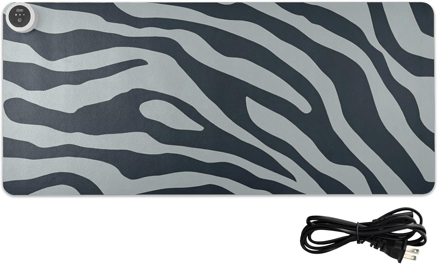 Heated Desk Pad Mouse Pad 31.5x13 Inch PU Leather Desk Mat with 3 Heat Levels Large Mouse Gaming Computer Laptop Mat Grey Zebra Print