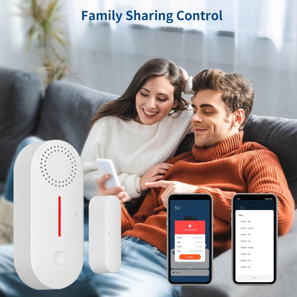 eMylo 2.4G WiFi Door Window Alarm Sensor - Tuya APP Remote Control, Voice Control, Timing Arm/Disarm, Red Light Alert, Easy Install for Dementia Patients Home/Apartment Security