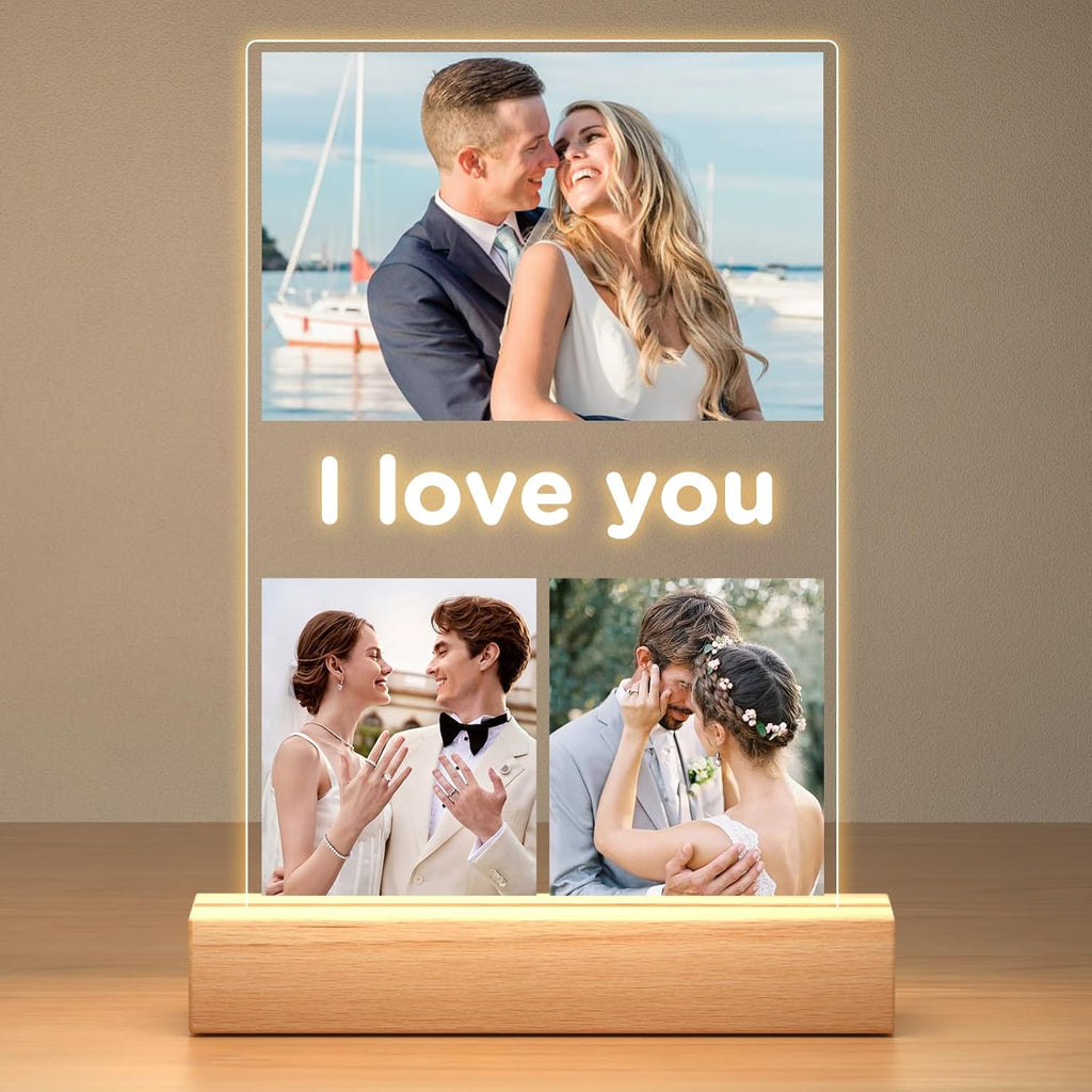 Custom Picture Frames with Photo, Personalized Photo Frame with Night Light, Customized Gifts for Girlfriend Boyfriend, Personalized Anniversary Valentines Day Gifts for Women Men Her Him Couple