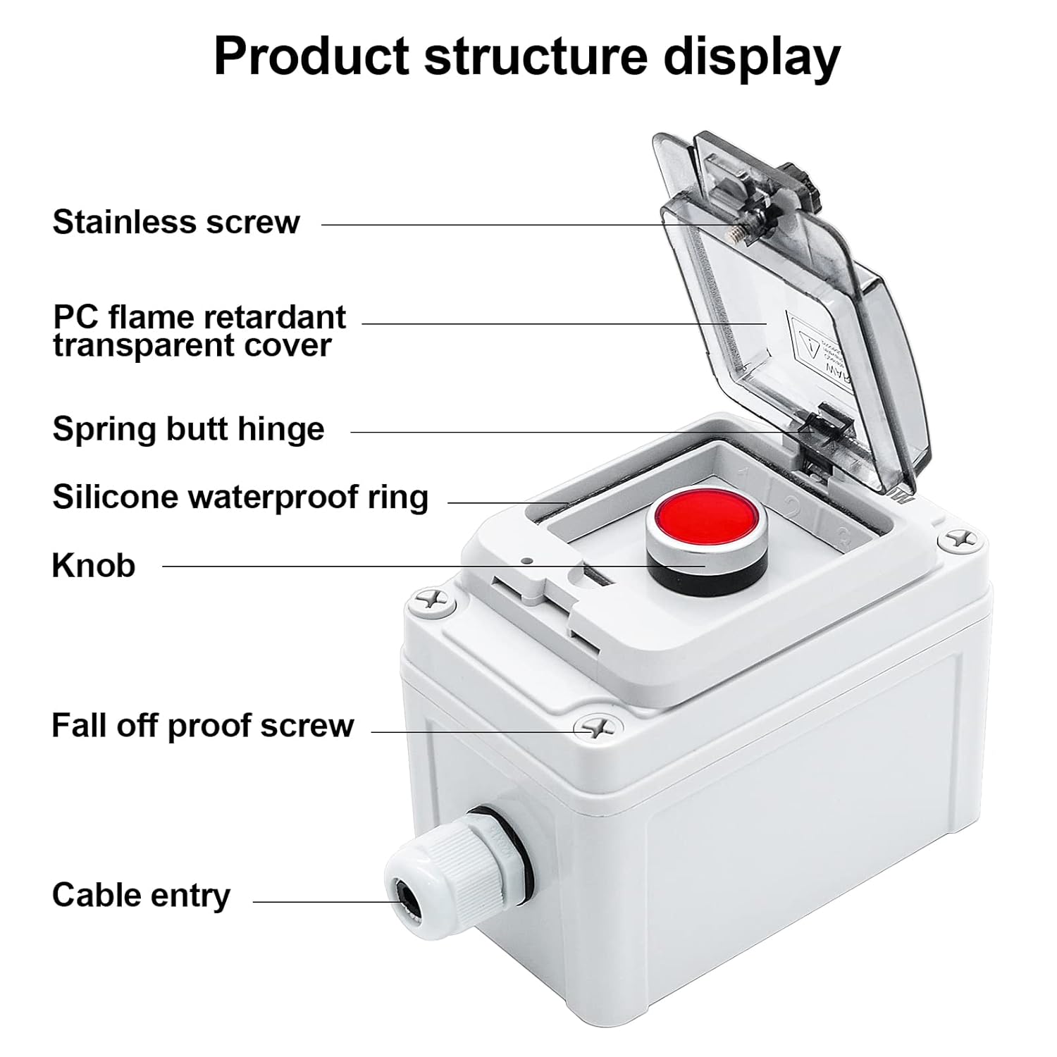 IP67 Button Switch Outdoor Waterproof Box Red Emergency Button with Protective Cover Anti-misoperation Switch(AC/DC 6A-110V/3A-240V/2.5A-380V)
