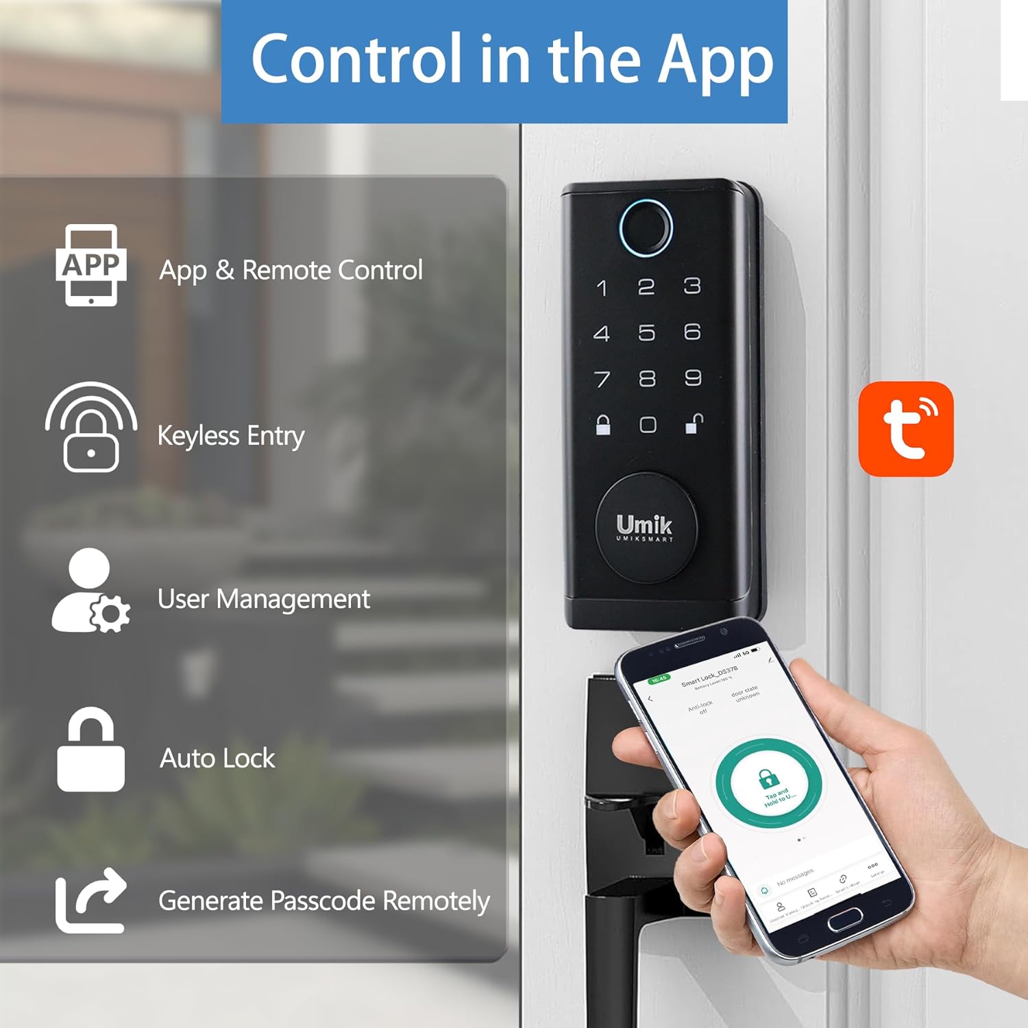 Fingerprint Door Lock with Handle Set, Keyless Entry Smart Door Lock, Electronic Keypad Deadbolt Locks, App Control for Front Door, Home (Matte Black in Zinc)
