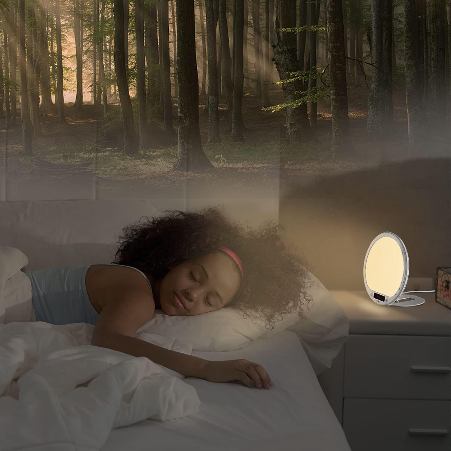 Light Therapy Lamp Sunrise Alarm Clock Wake up 10000 lux UV-Free Sun lamp Bioclock Adjustment APP Control Portable Built-in Lithium Battery