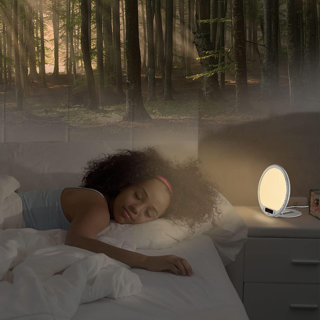 Light Therapy Lamp Sunrise Alarm Clock Wake up lamp 10000 lux UV-Free Sun lamp Bioclock Adjustment APP Control Portable No Built-in Lithium Battery