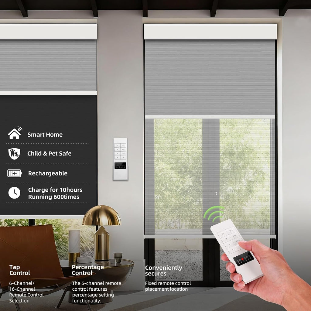 ZSTARR Motorized Day and Night Dual Smart Blind for Window with Valance Rechargeable Motor,Blackout Roller Shade Custom Size,with Valance Suitable for Home,Office (Full Blackout Black)