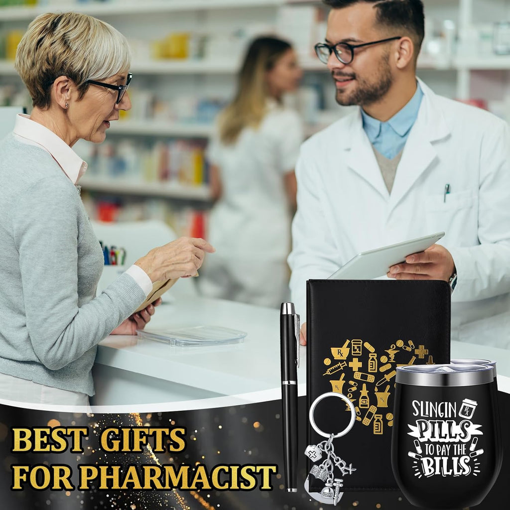 6 Pcs Pharmacist Gift for Men Women Pharmacy Technician Gifts 12 oz Stainless Steel Cup Socks Keychain Pen Notebook Box for Christmas National Pharmacy Week Pharmacist