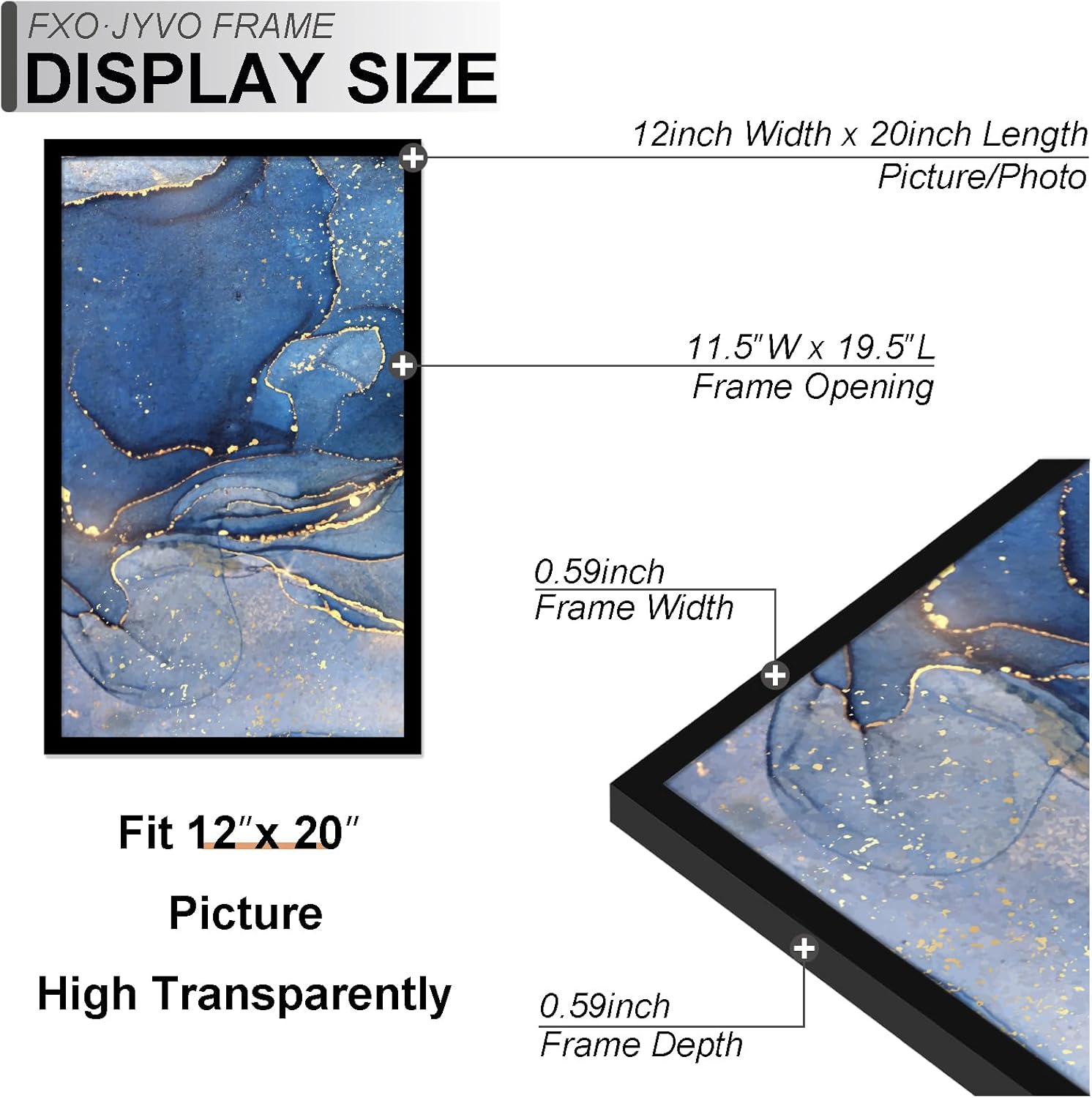 12x20 Picture Frame Set of 6, Black Frame for 12 x 20 Inch Picture Poster Photo, Light Weight and High Transparent 12 by 20 Frame for Wall - 6 Pack/Black/12 x20