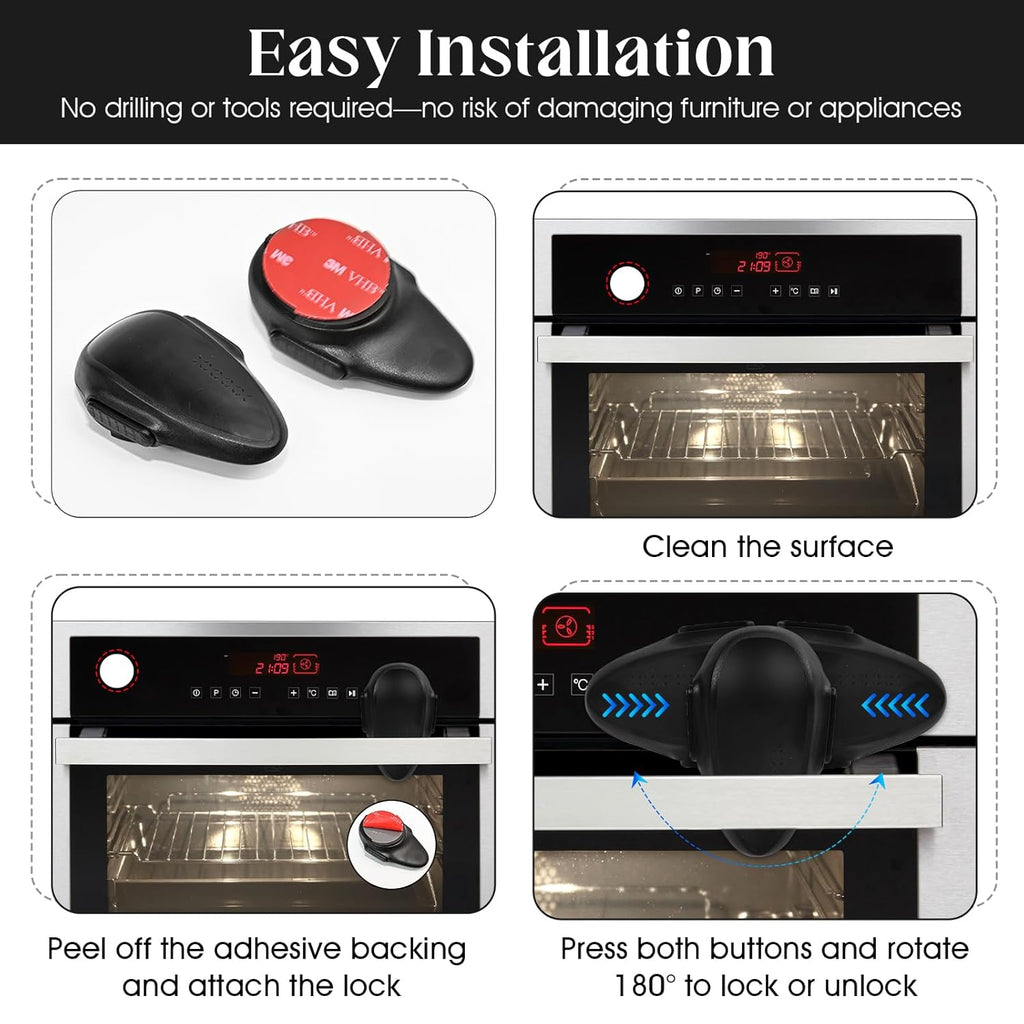 1 Pack Oven Lock for Baby Proofing - Heat Resistant, No Drill Adhesive Stove Door Lock, Child Safety Oven Lock (Black)