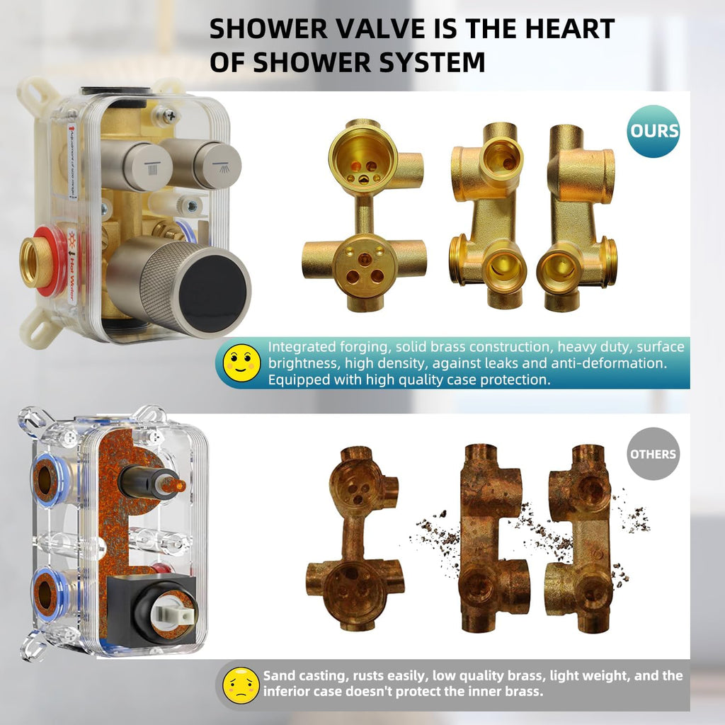Digital Display Shower System Set 16 Inches Rain Fall Head Temperature Valve Shower Handheld Shower Head Sets for Bathroom Concealed Installation