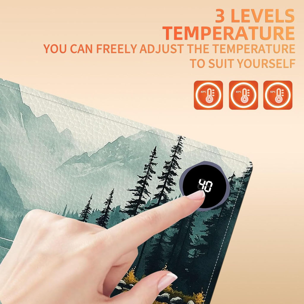 Heated Mouse Pad 23.6 x 14 in 3-Temp Fast Heating Desk Mat with Auto Timer Warmer for Hands Wrist Pain Relief Waterproof Keyboard Mat for Office, Gaming, Home, Forest Reflections