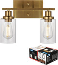 MELUCEE 2-Light Wall Sconce Brushed Brass Vanity Light Fixture Modern Style with Clear Glass Shade for Bathroom Hallway Bedroom Living Room Kitchen