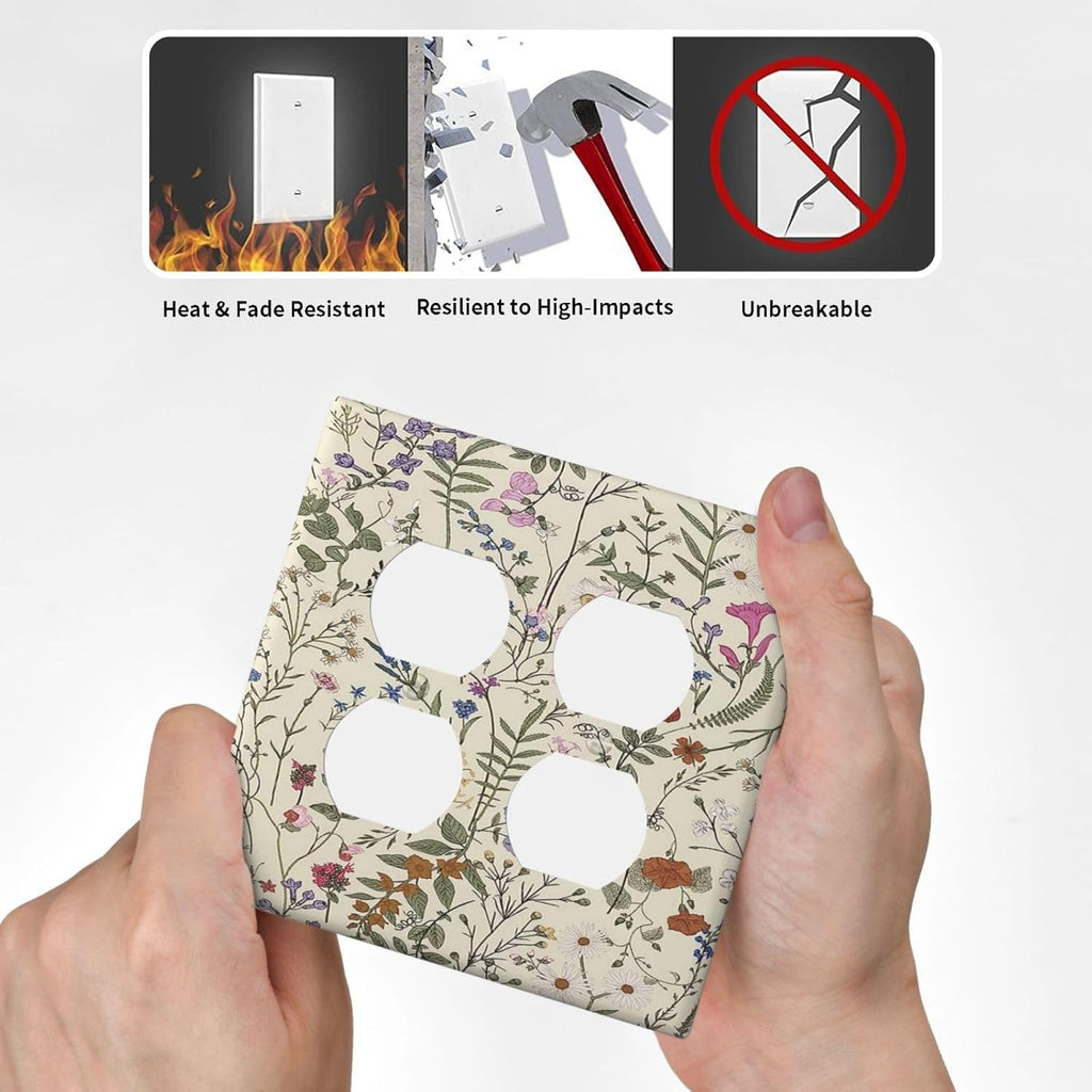 Decorative Outlet Covers Rustic Beige Wildflower Flowers 2 Gang Wall Plate Cover Double Duplex Receptacle Two Switch Light Switch Cover Plate Jumbo Dual Faceplate for Home Decor