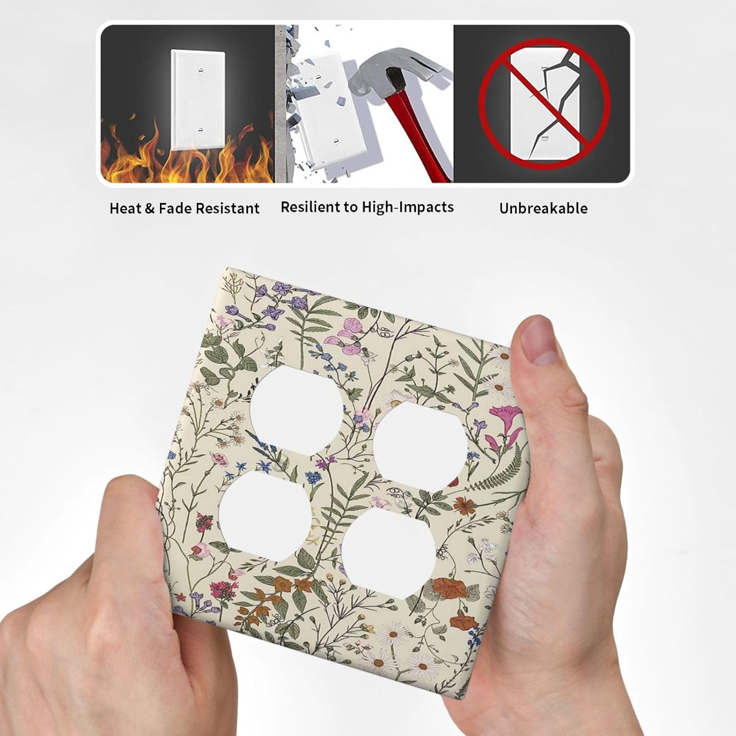 Decorative Outlet Covers Rustic Beige Wildflower Flowers 2 Gang Wall Plate Cover Double Duplex Receptacle Two Switch Light Switch Cover Plate Jumbo Dual Faceplate for Home Decor