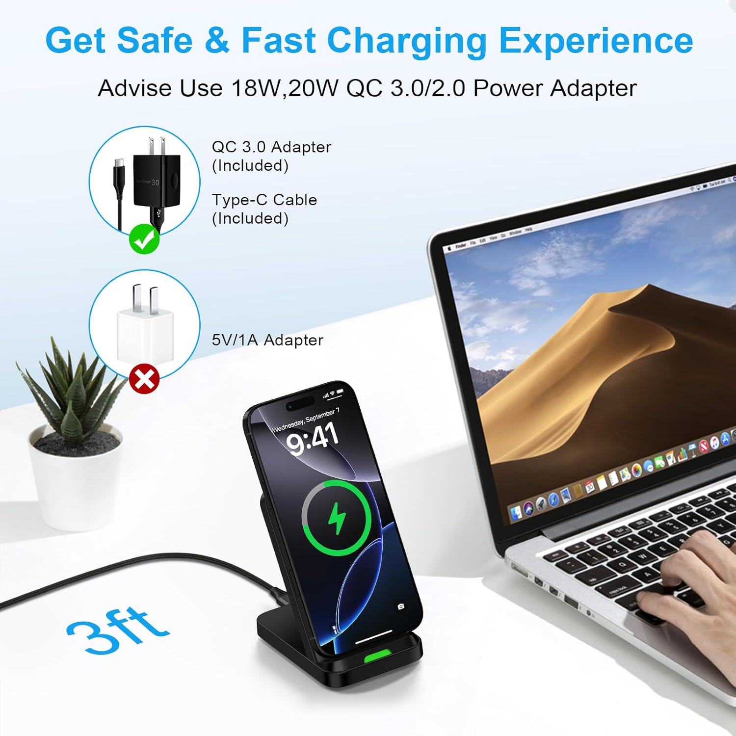 Samsung Wireless Phone Charger Stand for Android Samsung Galaxy S25 Ultra S25 FE S24 Plus Z Flip7 S23,Wireless Charging Station for Google Pixel 10/10 Pro XL/Fold/9a/9Pro/8/7,iPhone 17 16 with Adapter