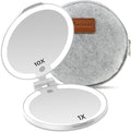 FUNTOUCH Travel Mirror with Lights and Magnification, 1X/10X Double Sided Makeup Vanity Mirror with 3 Color Setting, Christmas Birthday Gifts for Women Girls with Bag
