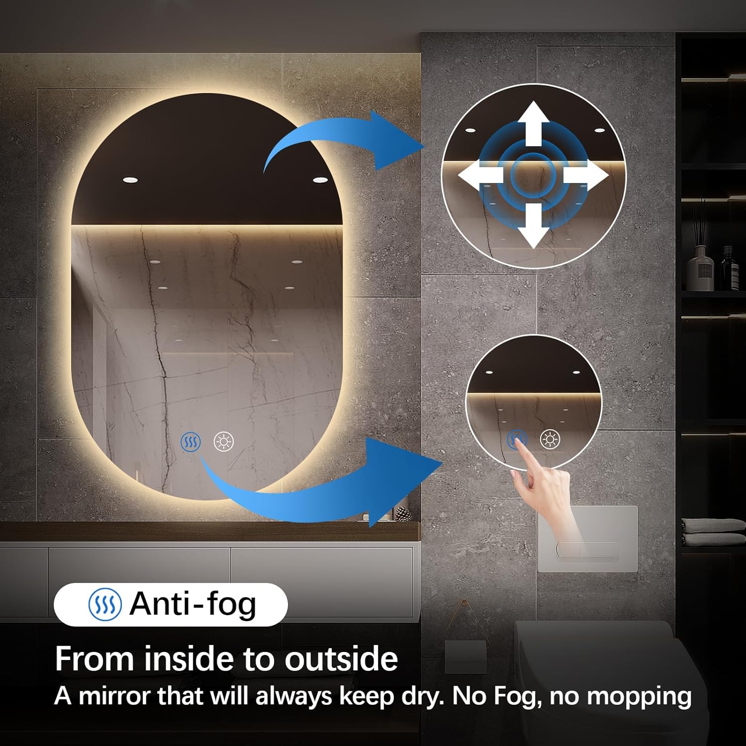 Niccy Oval LED Bathroom Vanity Mirror, 32x20inch Frameless Backlit Mirror with Light, Smart Anti-Fog Waterproof Mirror with Memory Function Dimmable Lighted Mirror