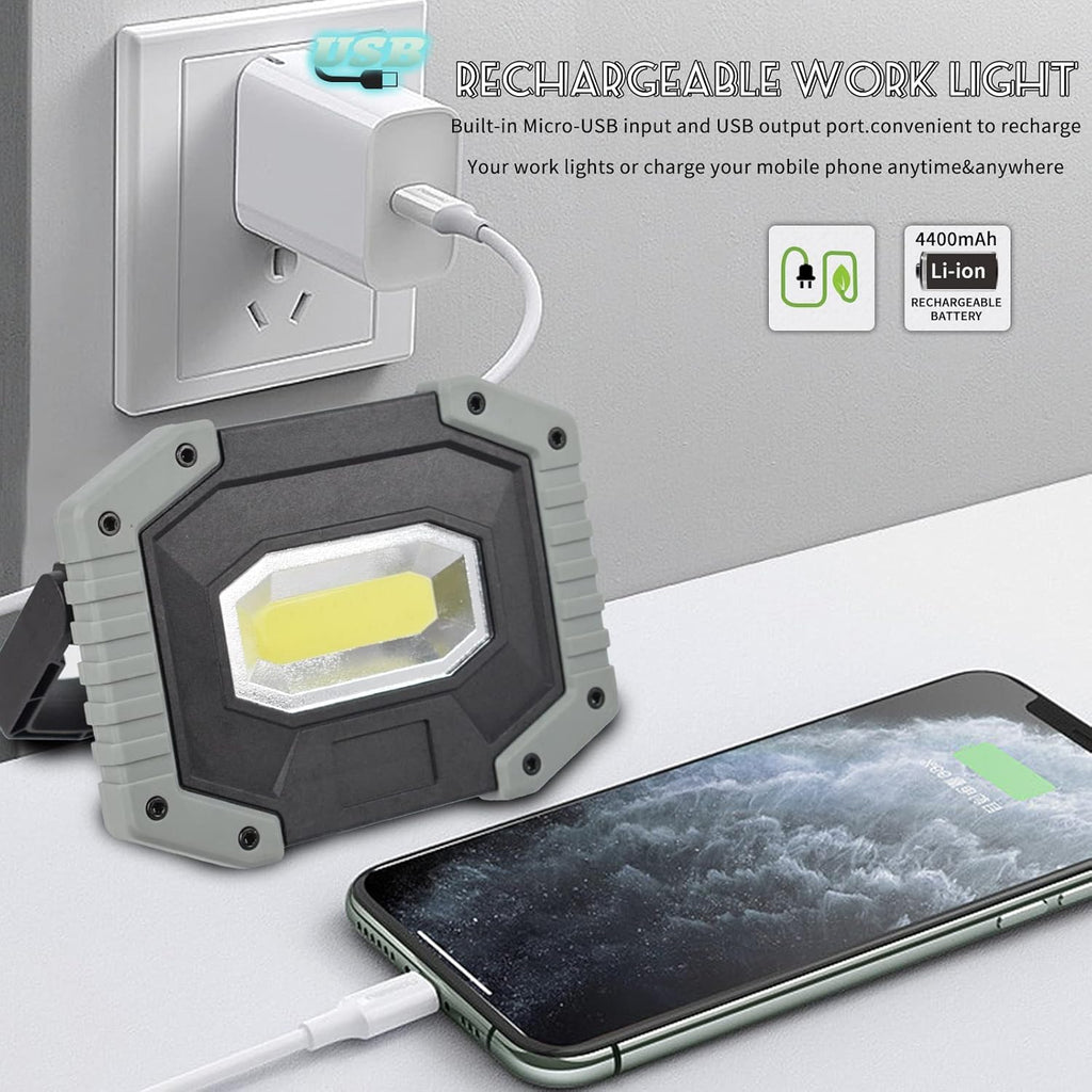 OTYTY LED Work Light 2-Pack, 30W 1500LM Portable Rechargeable Flood Lights with Magnetic Base, 4200mAh Battery for Outdoor, Camping, Hiking, Emergency, Car Repairing, Job Site Lighting (W841 Grey)